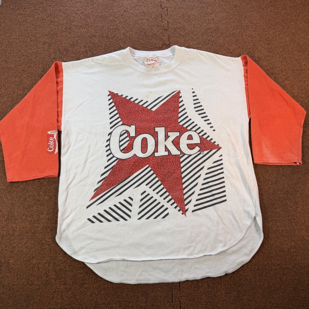 Vintage Coca-Cola Wearables Raglan Shirt Star Graphic 80s Retro Red White 2292